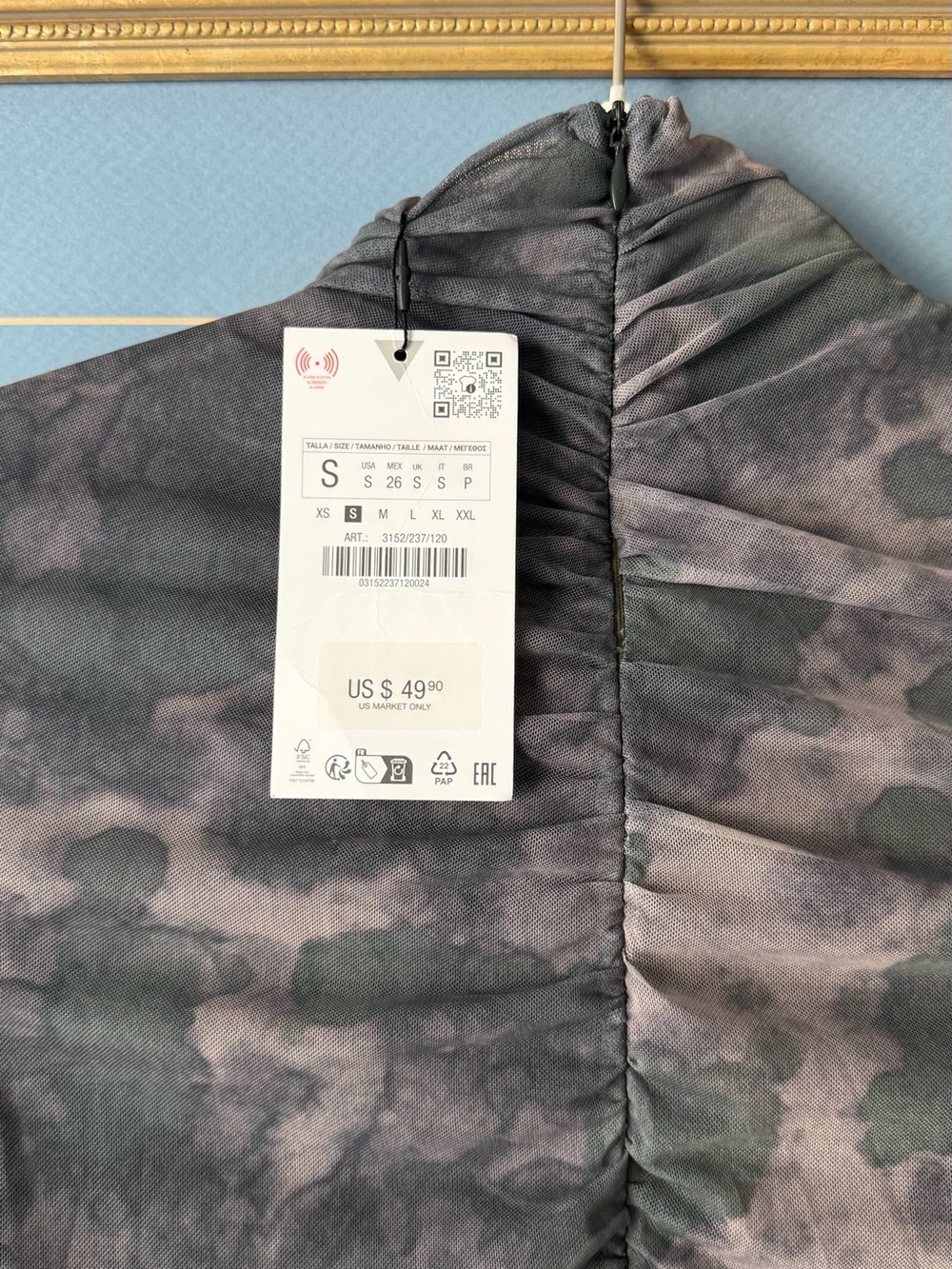 Zara Smoke-Patterned Ruched Mesh Mini Dress - Picture 6 of 8
